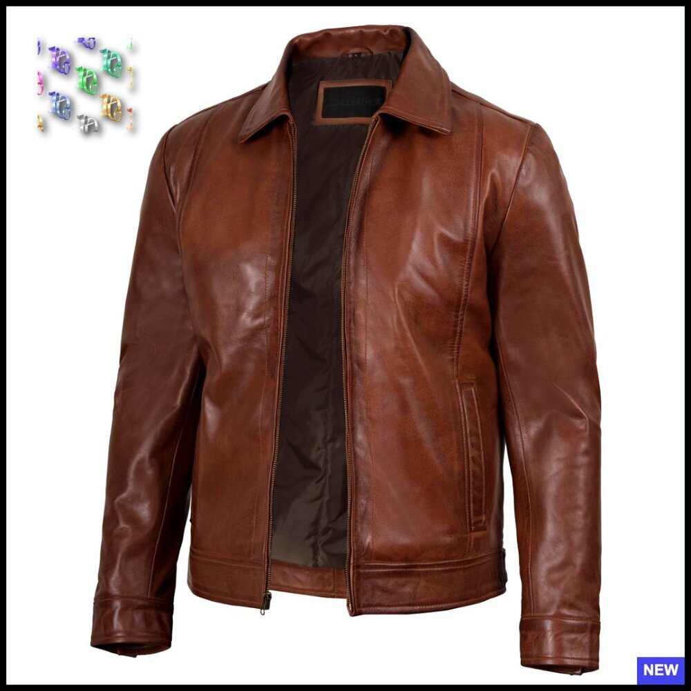 Vintage Lambskin Leather Jacket Classic Slim Fit Aviator Style Men's Outerwear